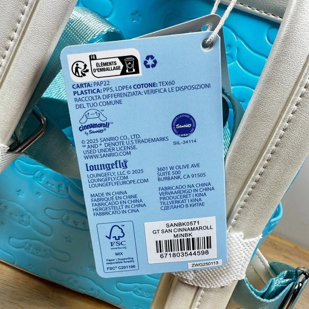 Loungefly Sanrio Cinnamaroll Mini Backpack Blue Debossed Moveable Ears Gift NEW‎